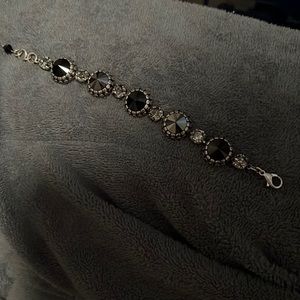 Black/Clear Crystal Bracelet, Antique Silver Tone Finish